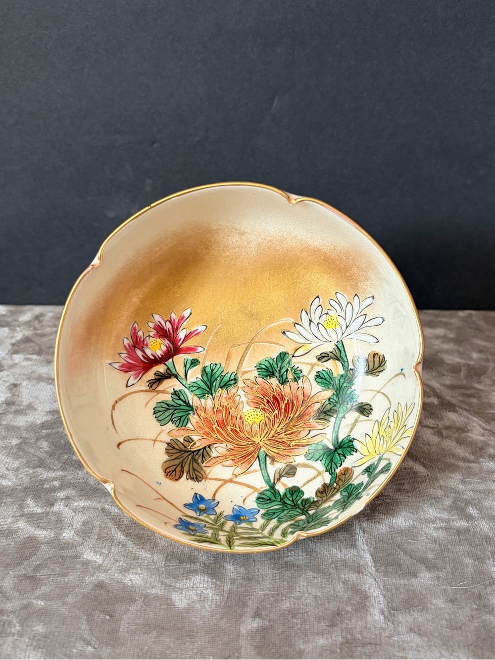 Antique Early 1900s Japanese Satsuma Floral Bowl Hand Painted Signed Meiji 5"